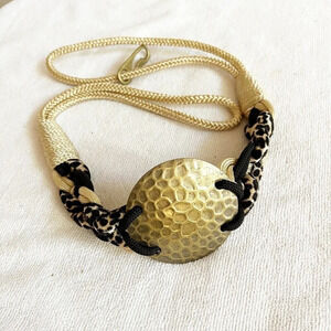 Vintage 80s Women Bronze Color Round Buckle Stretchy Rope Belt 34" Sz S/M